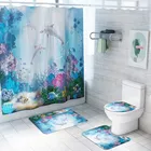 Творческий коралловый Дельфин печатных Водонепроницаемый душ Шторы коврик для ванной комнаты Набор Туалет чехол пол Придверный коврик Ванная комната туалет домашний декор