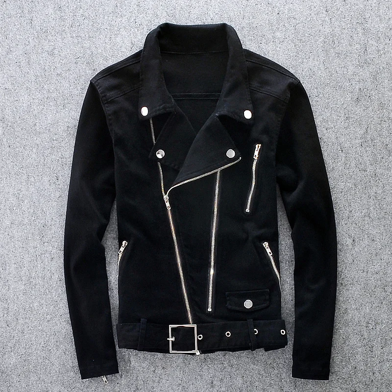 

Cowboy coat men's motorcycle casual Top Men's Knight Black Slim Punk lapel thin