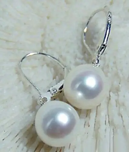 

fashion 10-14MM White South Sea Shell Pearl Silver Dangle Earrings