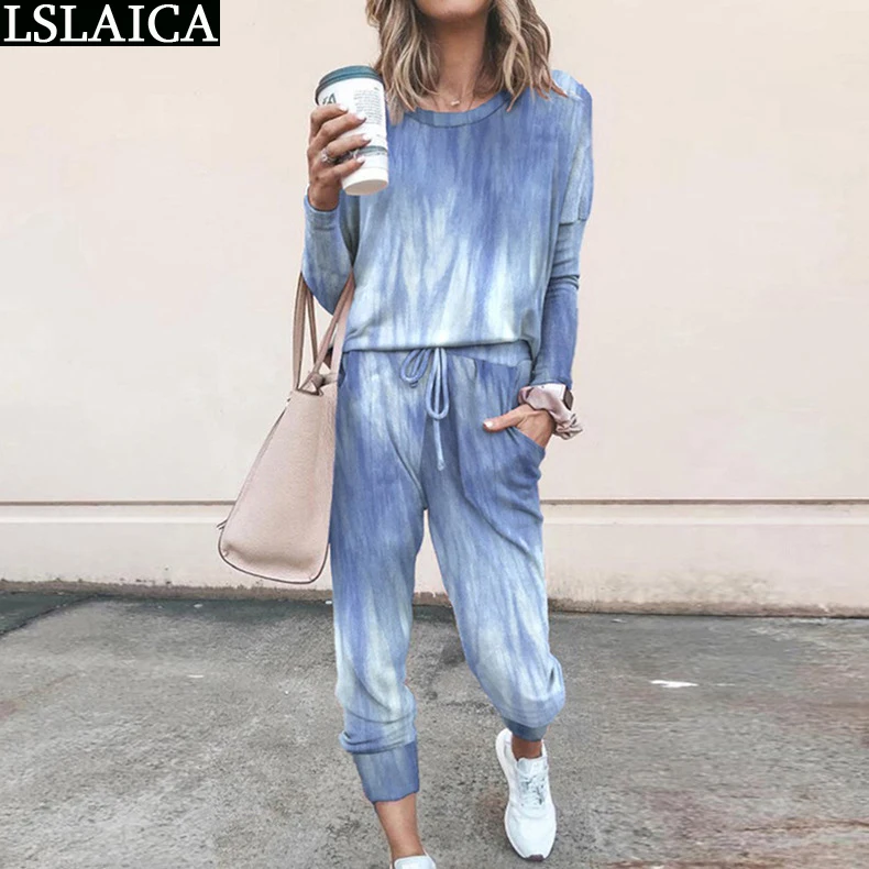 Комплект из двух предметов: топ с длинными рукавами и длинные штаны размера плюс