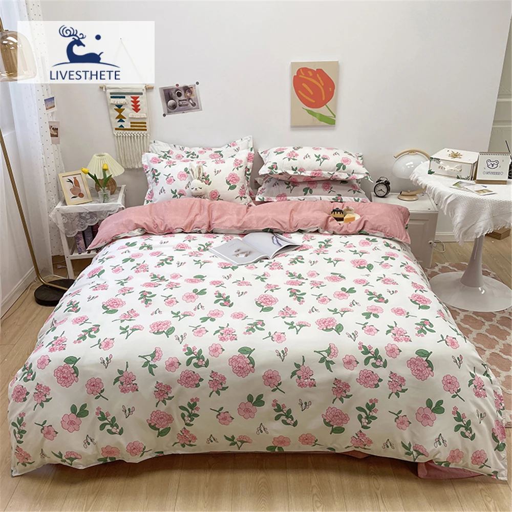 

Liv-Esthete Bedclothes Bed Sheet Bed Linen Set Bedding Set Lovely Pink Flowers Duvet Cover Double Single Twin Kids Pillowcase