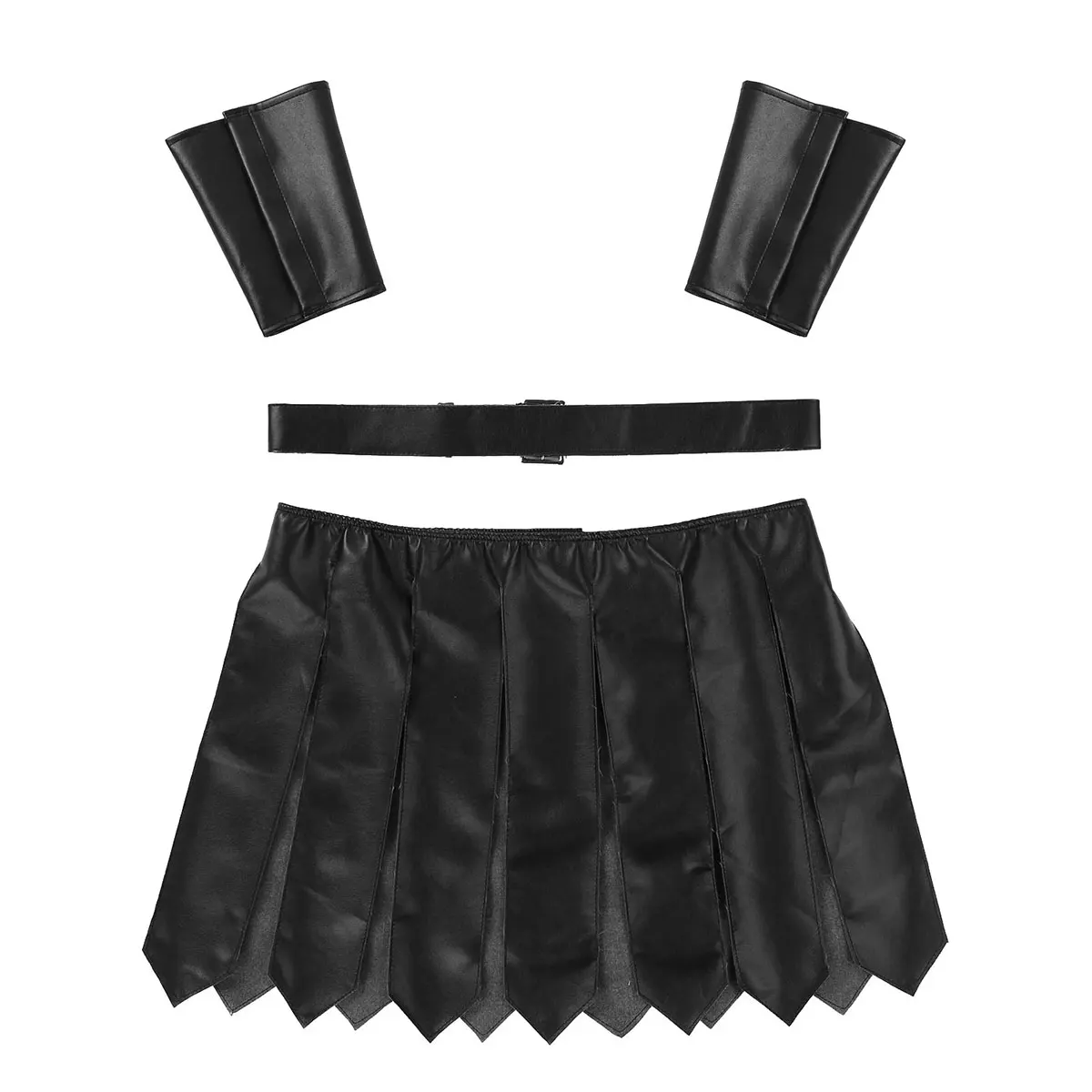 

Sexy Men PU Leather Roman Gladiator Costume Kilt Underwear Skirt with Belt and Wristbands Role Play Theme Party Accessories Set