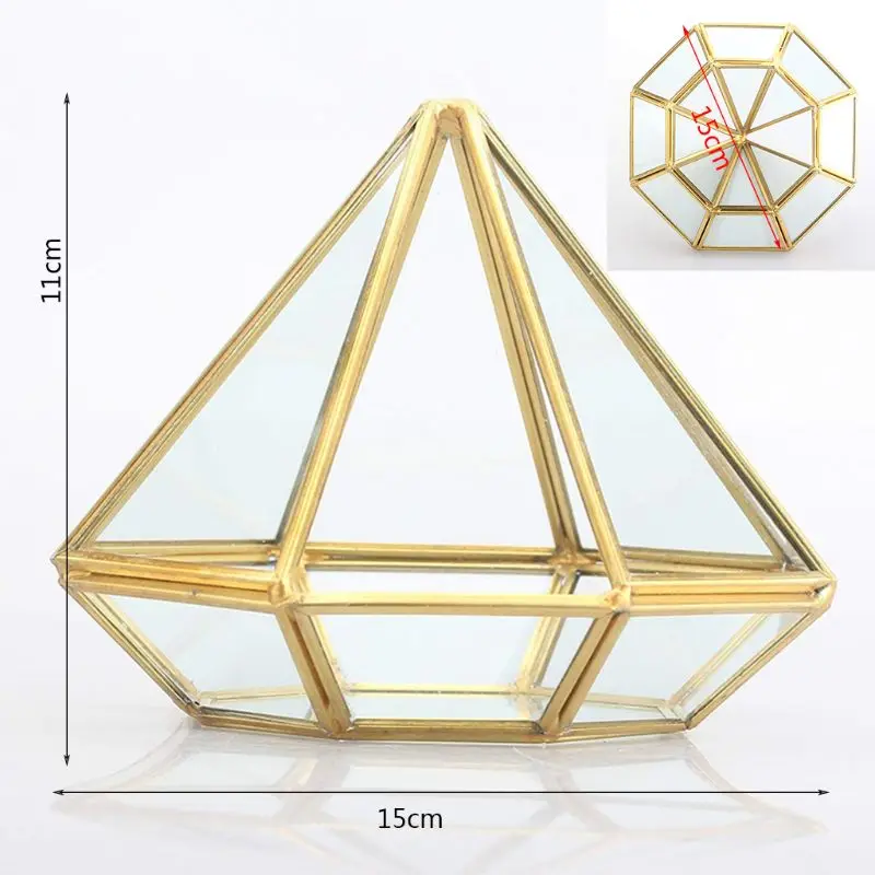 

Gold Open Glass Geometric Terrarium Diamond Succulent Fern Moss Plant Display Container Balcony Small Planter Indoor Centerpiece