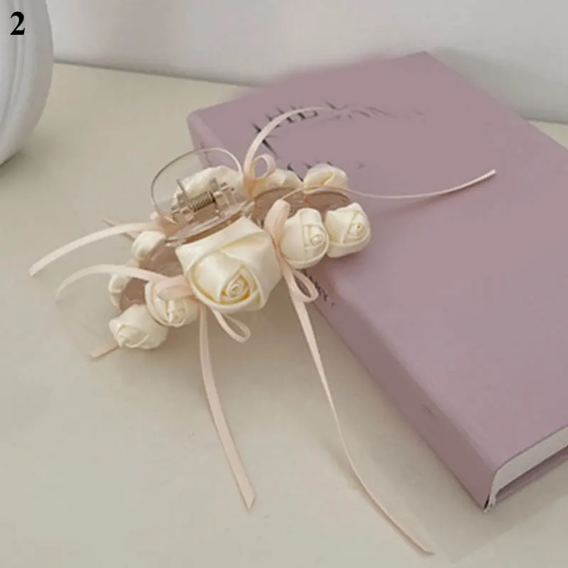 

Korea White Rose Flower Wide Hair Hoop Silk Satin Sweet Hair Claws Flowers Hair Band Elegant Women Girls Hair Accessories