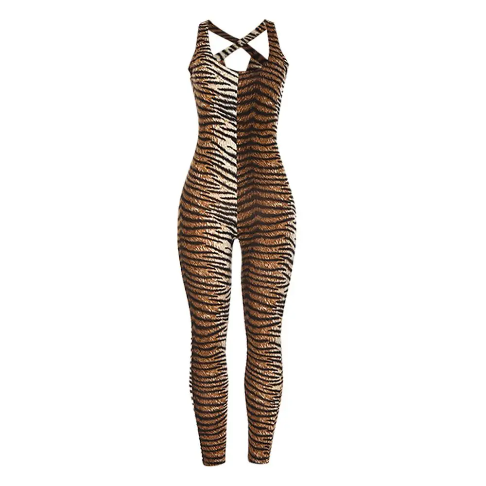 Обтягивающий женский комбинезон с принтом открытыми плечами открытая спина