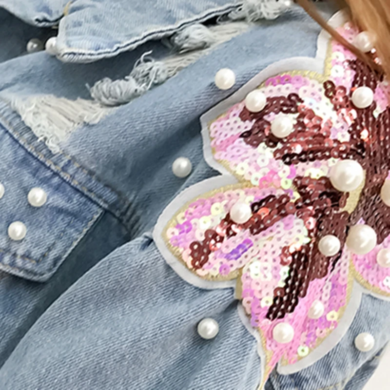 

2020 New Spring Autumn Ladies Coat Flower Print Female Denim Jacket Fashion Women Outercoat High Quatily Casual Loose QT101