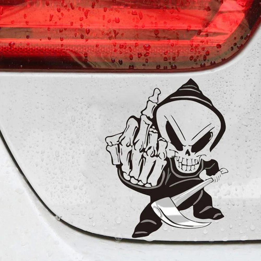 

15cmx13cm Skeleton Middle Finger Vinyl Car stickers Decals Motorcycle Accessories Car-Window Decorative Goods PVC