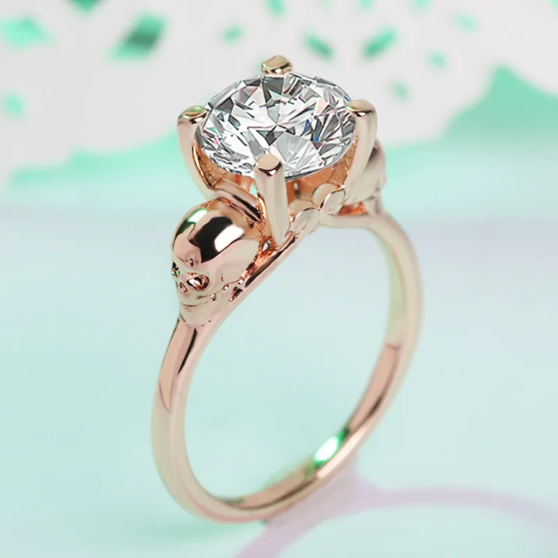 Женское Обручальное кольцо с черепом в готическом стиле розового золота платины