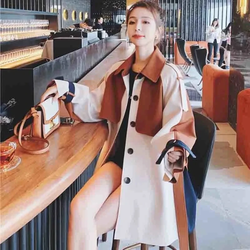 

Short Windbreaker 2021 Spring Autumn New Women's Fashion Jacket Stitching Large Size 4XL Single-Breasted Belt Female Coat L401