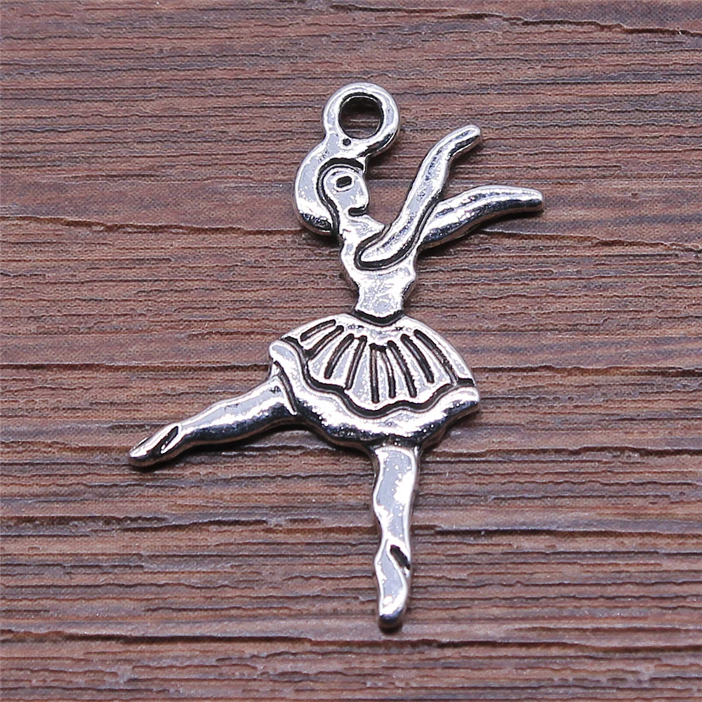 

WYSIWYG 10pcs Ballet Dancing Charms For Jewelry Making 18x28mm Antique Silver Color Jewelry Accessories