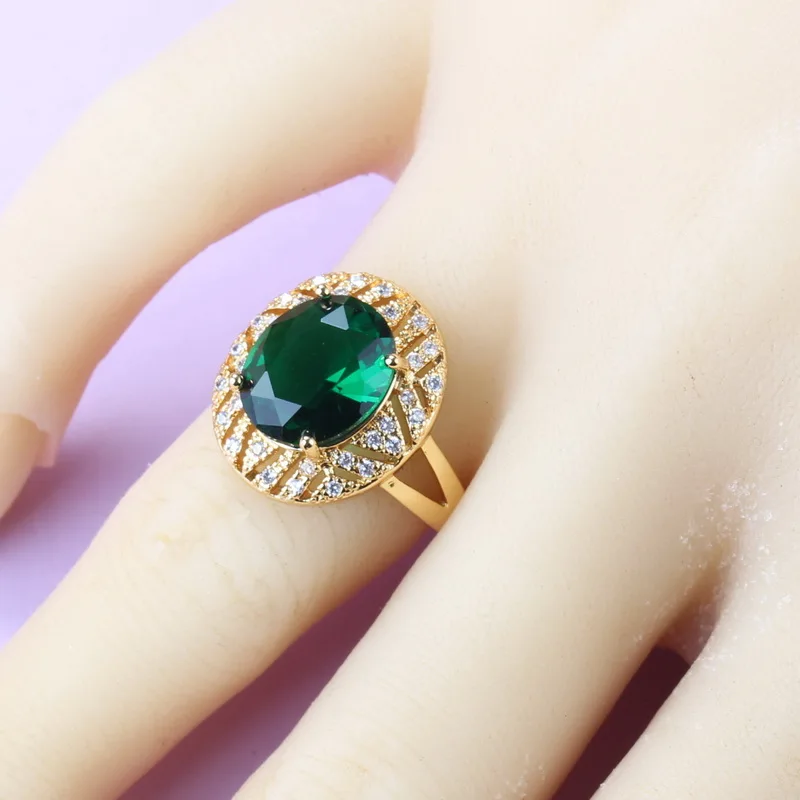 Роскошный золотой комплект ювелирных изделий Дубай зеленый кубический цирконий