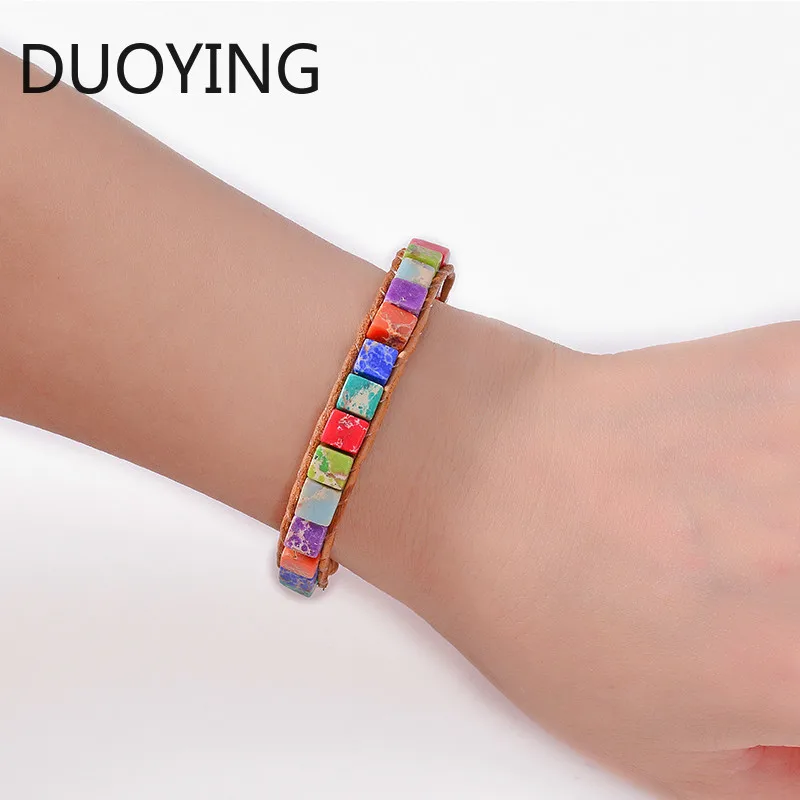 Браслет из натуральных камней ручной работы однослойный кожаный браслет бусин