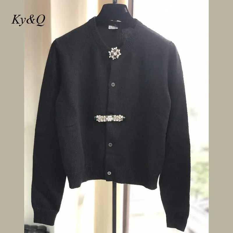 Стразы вязаный шерстяной свитер для женщин 2021 осень зима новый стиль черный