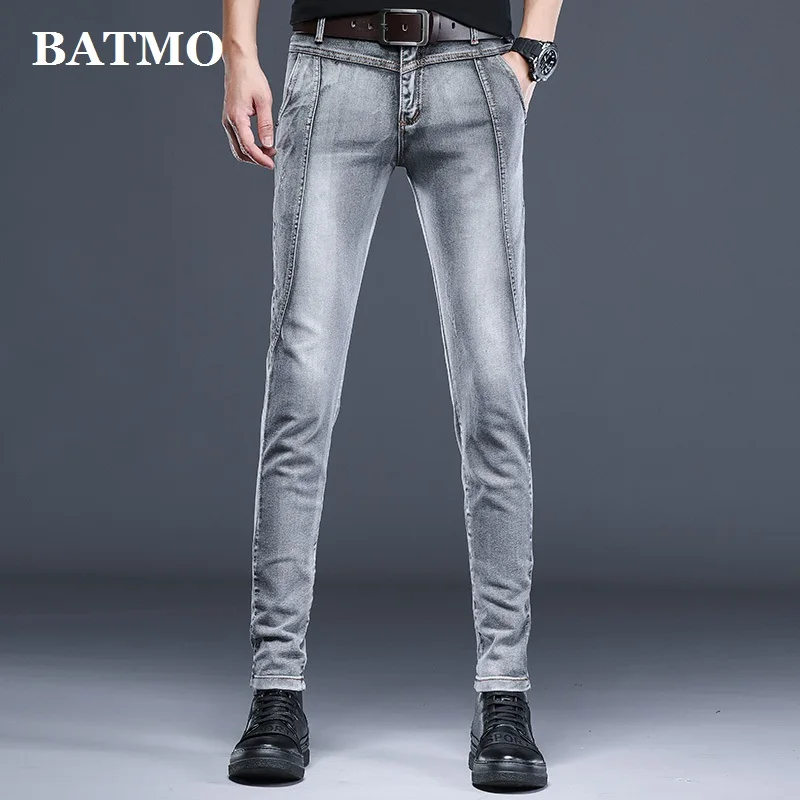 casual magro elástico cinza jeans masculino, calças