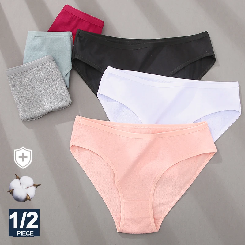

FINETOO 1/2PCS Sexy Panties Women Underwear Cotton Panties Female Underpants Solid Color Soft Woman Briefs M-XL Pantys Lingerie