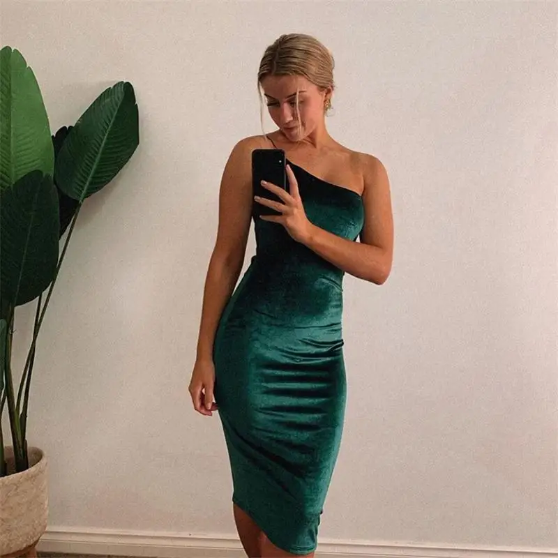 InstaHot на тонких бретельках на одно плечо элегантное женское платье Вечерние Клубные без рукавов бархатные сексуальные облегающие Женские Летние миди платья