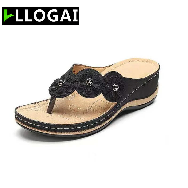 

Women Slippers 2021 Flowers Woman Sandals Summer Flat Sandal for Women Sandales Bohemia Retro Flowers Flip-flops Sandalias Mujer