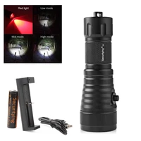 securitying scuba torch 120 degrees angle xm l2 white 2x xp e r5 red leds 18650 battery dive photography video flashlight