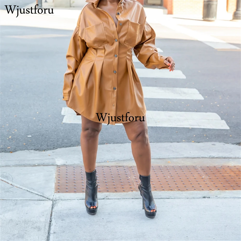 

Тренчкот женский кожаный плиссированный с длинным рукавом, на осень