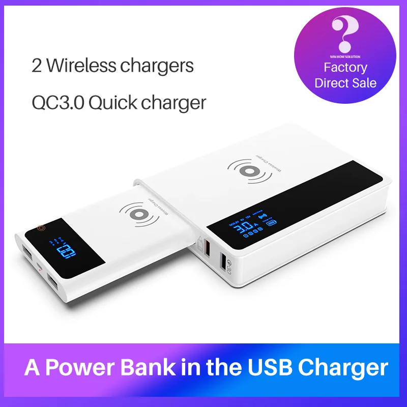 power bank charger Зарядное устройство с двумя портами QC 3,0, быстрое зарядное устройство, беспроводное зарядное устройство, портативный адаптер, концентратор питания для мобильных телефонов, планшетов, ПК, samsung, Xiaomi - Цвет: power bank charger