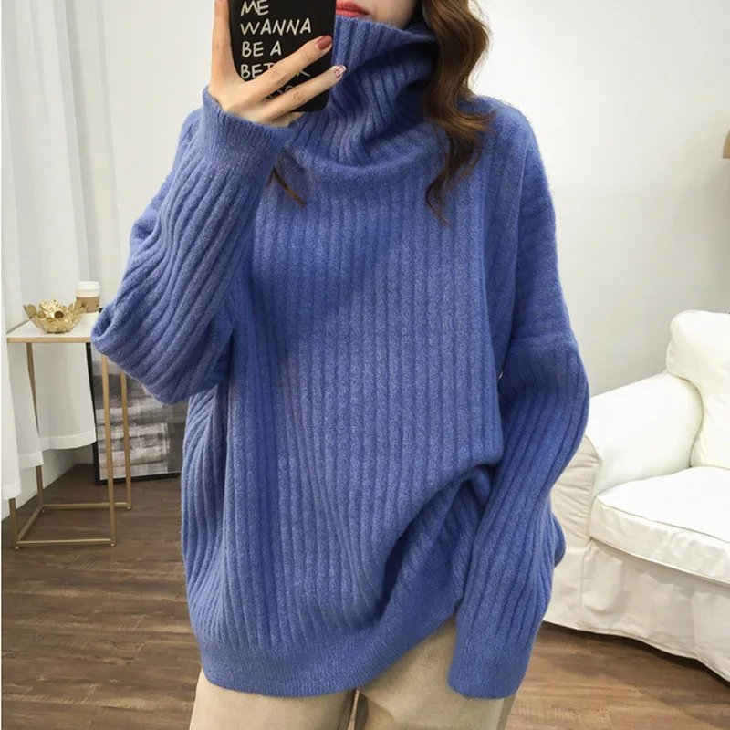 

OHRYIYIE Women Winter Turtleneck Sweater 2022 New Fashion Long Sleeve Striped Pullovers Female Knitted Jumper Tops Pull Femme