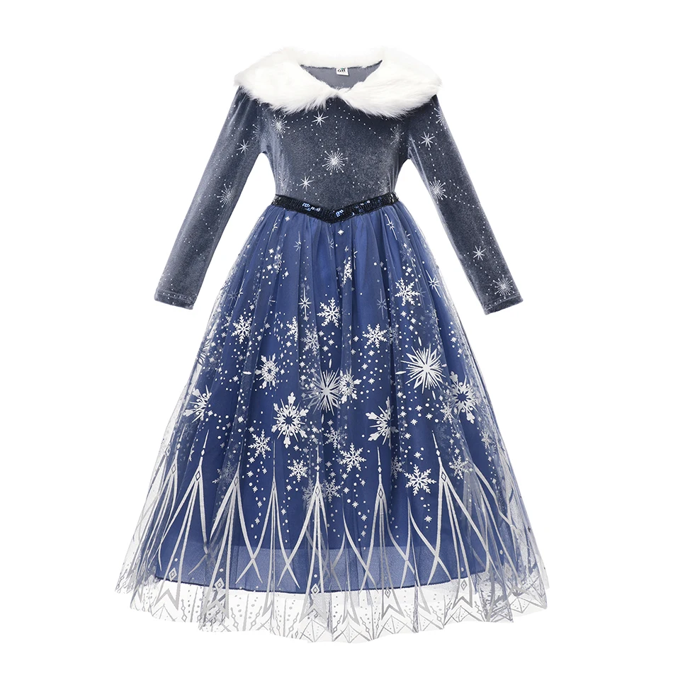 Disney Princess Costume For Girls Autumn Winter Long Sleeve Frozen Elsa Anna Cinderella Mulan Halloween Christmas Cosplay Dress
