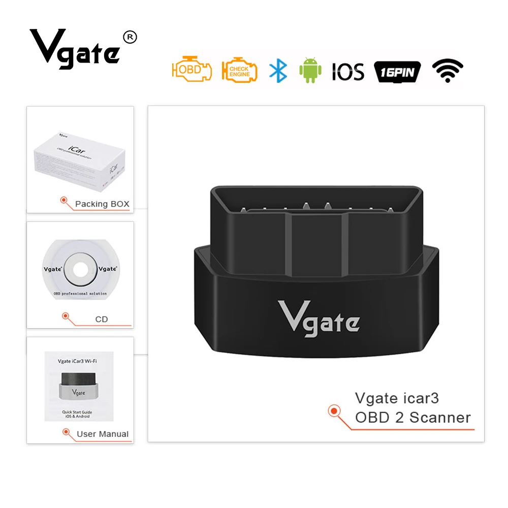 Vgate iCar ELM327 V2.1 WIFI OBD2 сканер для Android/IOS Авто диагностический инструмент ELM 327 Bluetooth