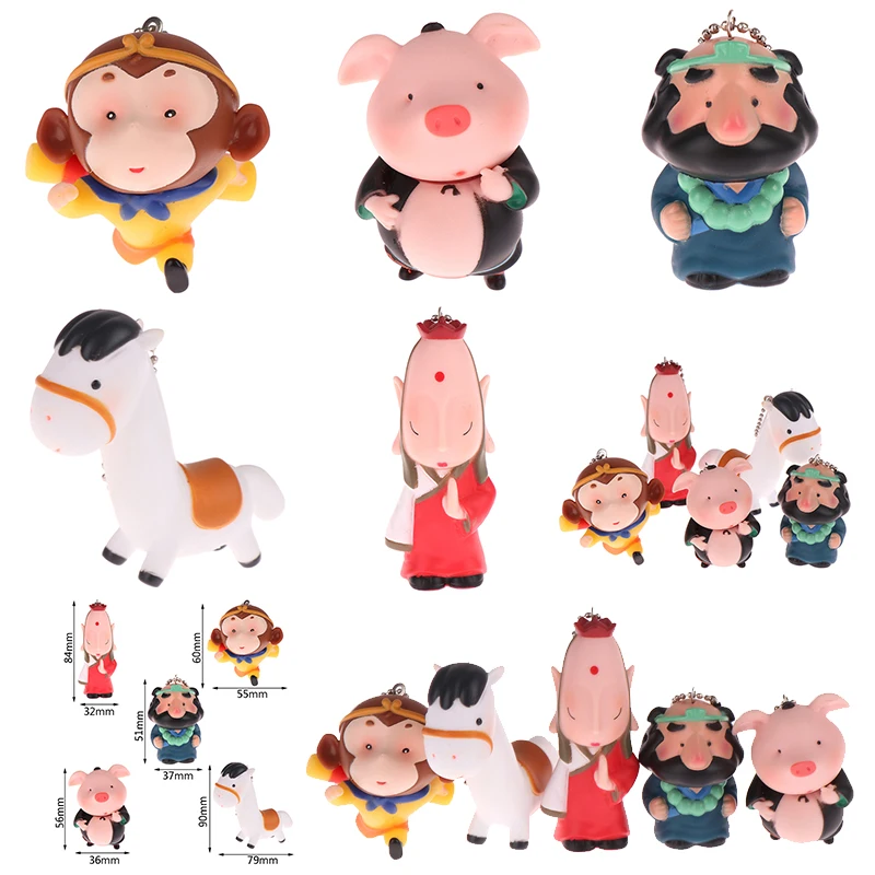 

Journey To The West Tang Seng Monkey King Pig Bajie Junior Brother Sha White Horse Kawaii Doll Keychain Pendant Anime Toy