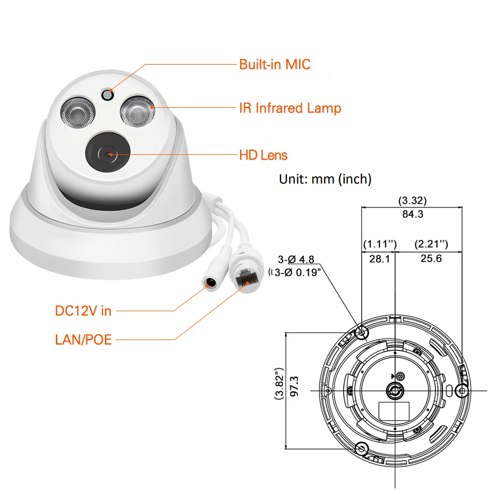 Hikvision совместимый IP Камера 5MP 8MP купольная PoE Встроенный микрофон CCTV товары 2MP ИК 50m
