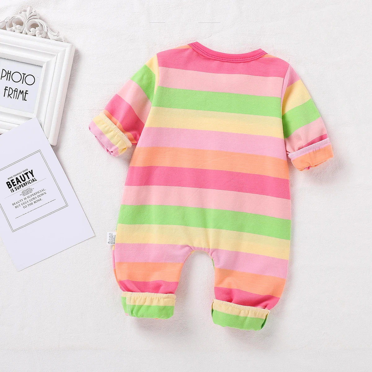 

Baby Girl Boy One-piece Newborn Rainbow Long-sleeved Romper Jumpsuit Bodysuit Infant Spring Autumn Open Crotch Pants Clothes