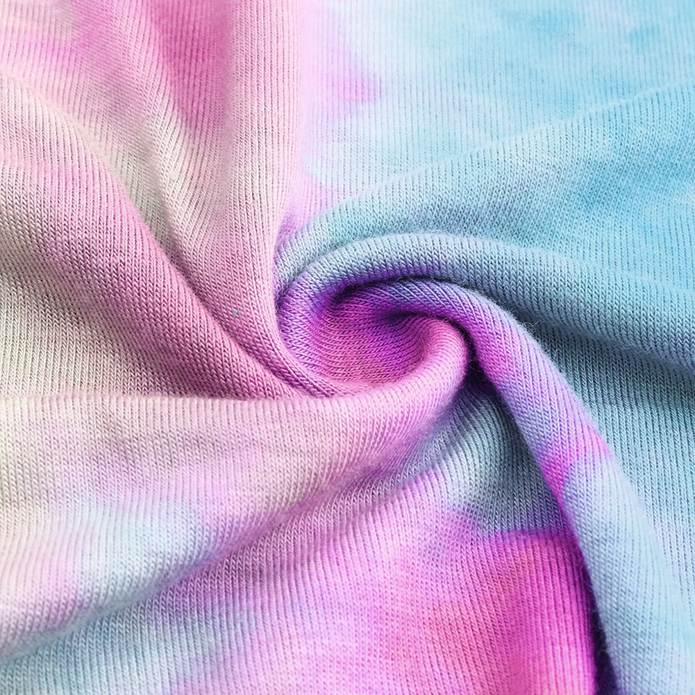 Модный Цветной яркий летний женский топ радужной расцветки с круглым