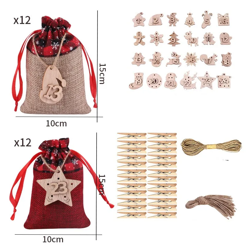 

24pcs Christmas Gift Bag Set DIY Advent Calendar Bag Garland Kit Candy Storage Bag DIY Christmas Burlap Advent Calendar Bag