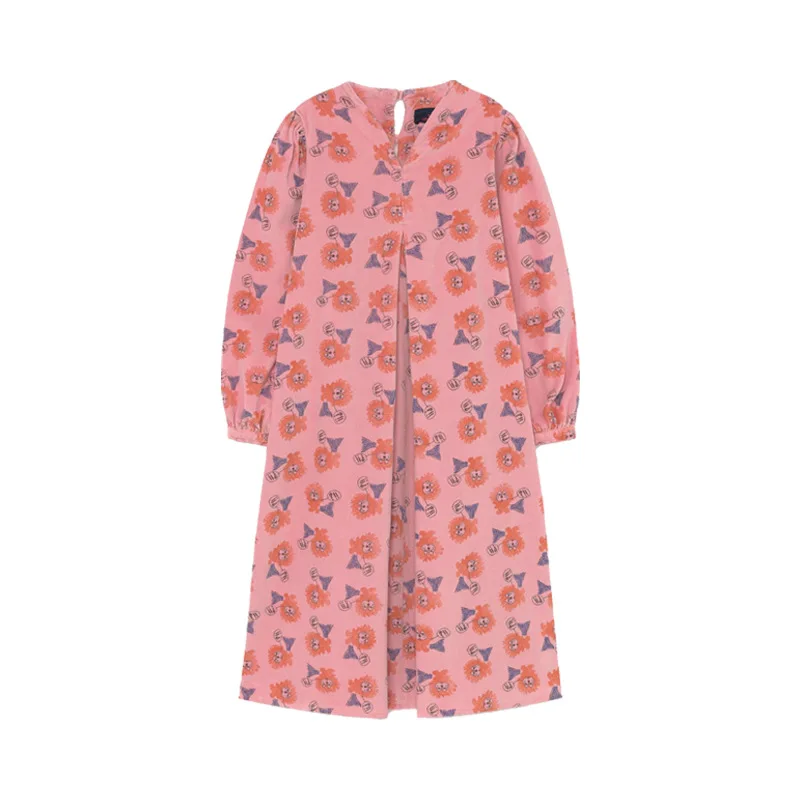 

Spot tao cartoon print children lantern sleeve round V-neck retro holiday dress girls dress