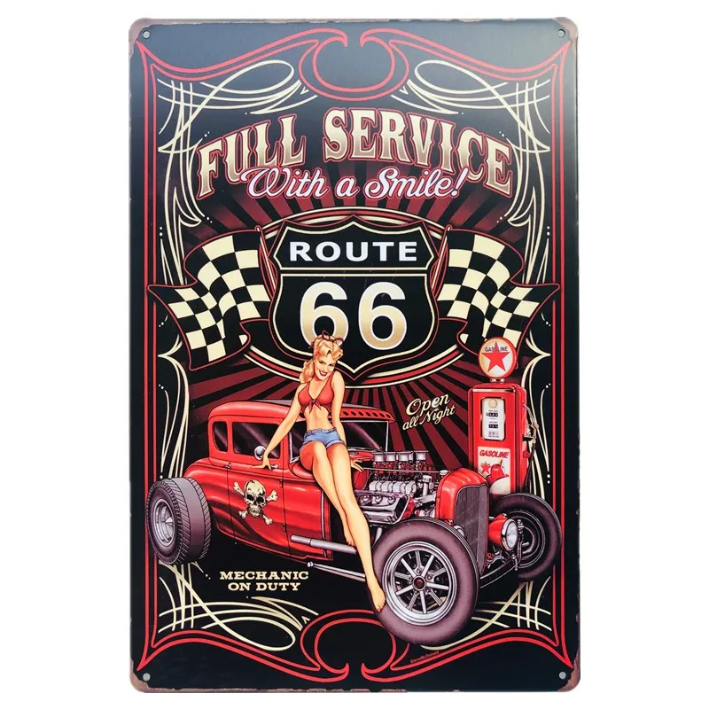 

Vintage Metal Tin Sign Hot Rod Route 66 Motorcycle Gas Oil Car Club Garage Home Wall Stickers Decor