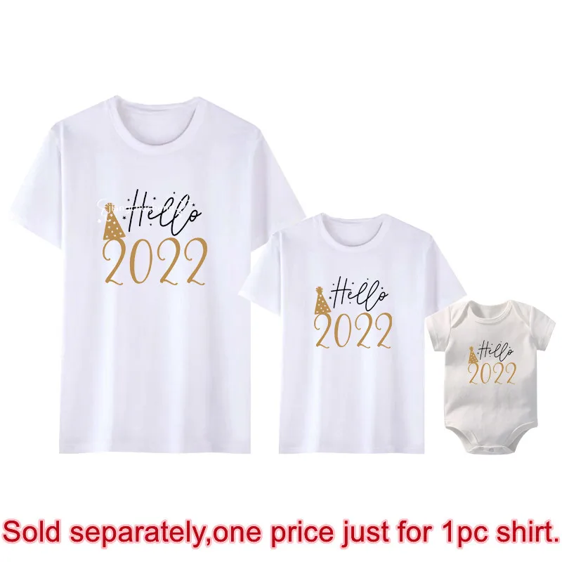 Hello 2022 Printed Family Matching Clothes Cotton Family Look Daddy Mommy and Me Kids Tshirts Baby Rompers New Year's Outfits