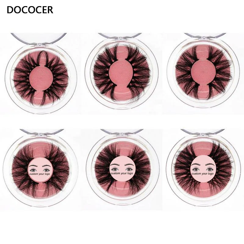Dococer 25mm Mink Eyelashes 3D Mink Lashes round case custom packaging Label Makeup Dramatic Long Mink Lashes