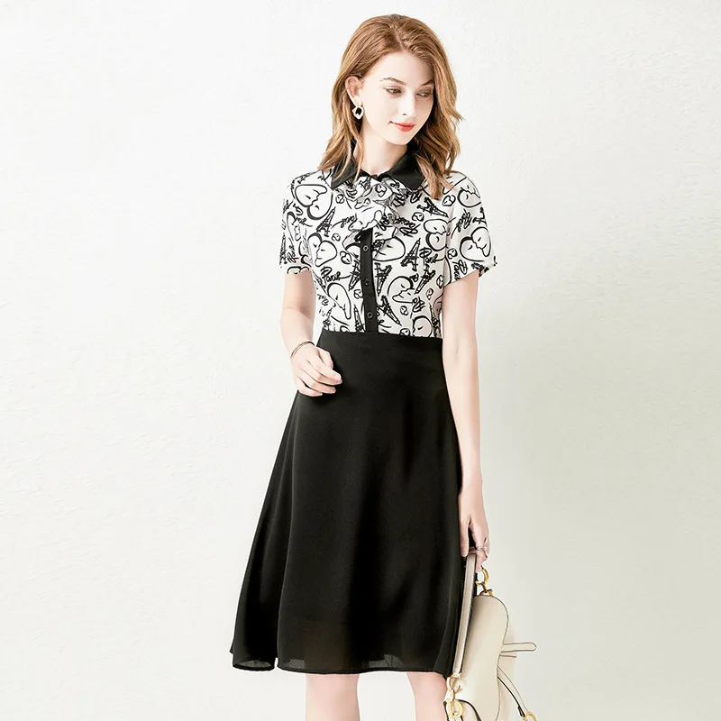 

2020 Summer Runway Designer Party Dress Ladies High End Elegant A Line Women Dresses Office Short Sleeve Patchwork Shirt Dress