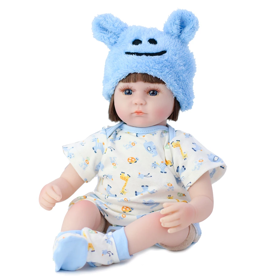 

42cm Blue Eyes Qi Hair Bear Clothes Reborn Doll Vinyl Limb PP Cotton Filled Interactive Doll Boy Girl Birthday Gift Ethnic Doll
