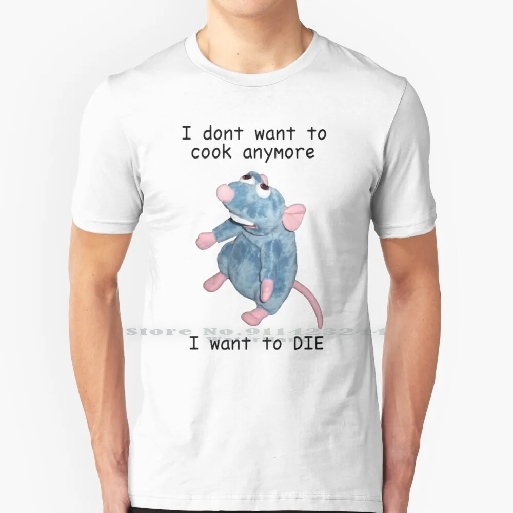 

Remy Doesn't Want To Cook Anymore : ( T Shirt Cotton 6XL Cursed Meme Cursed Images Remy Ratatouille Depression Meme Mental