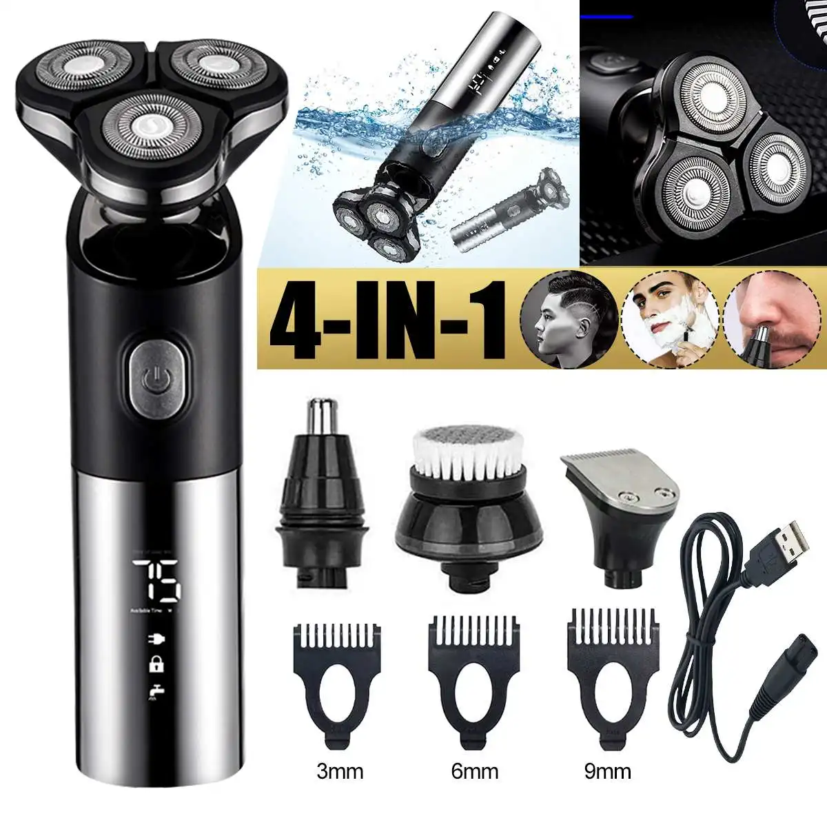

4 In 1 Electric Shaver Rechargeable Shaving Machine for Men Beard Razor Wet-Dry Dual Use Water Proof Hair Trimmers