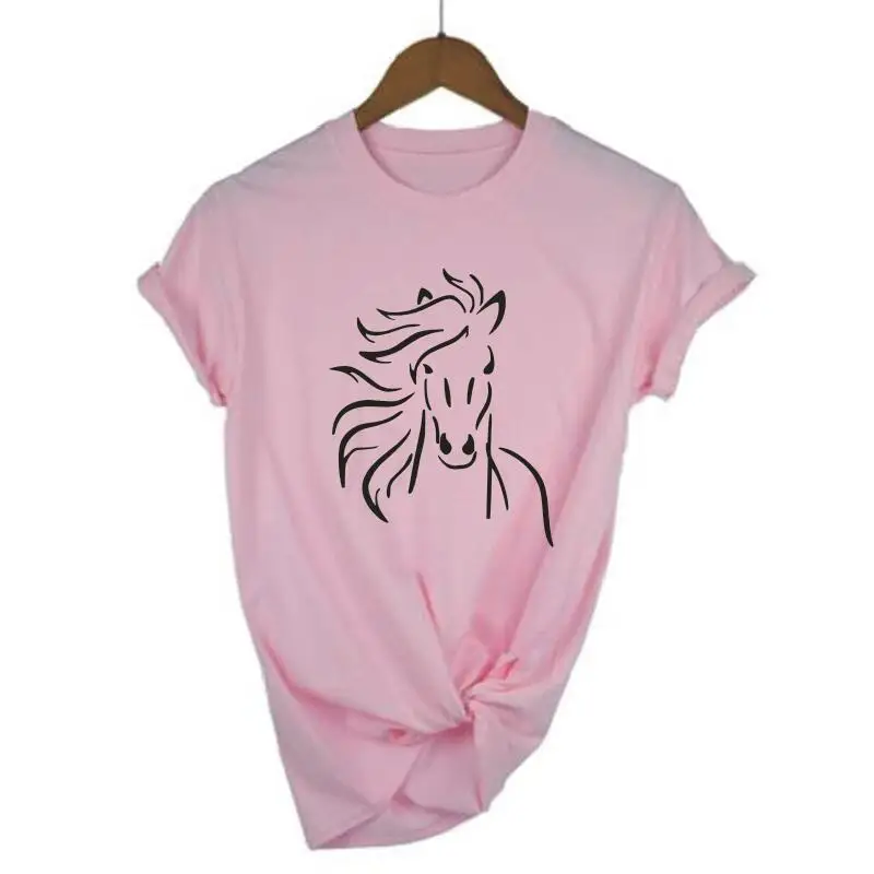 Модная женская футболка с принтом лошадей хипстерская рубашка коротким рукавом
