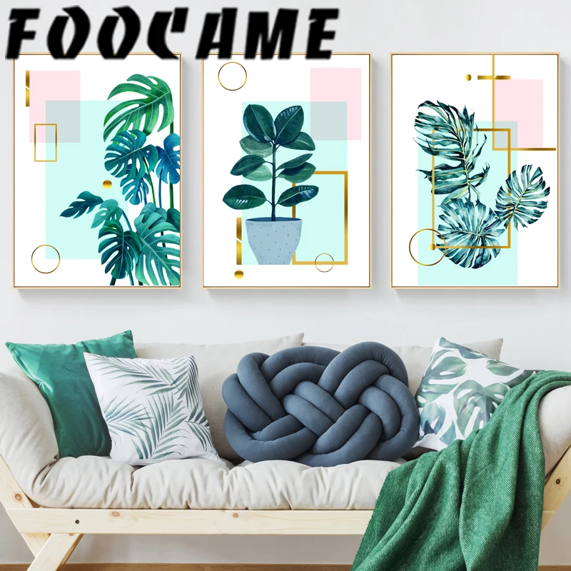 

Monstera Leaf Nordic Canvas Painting Green Tropical Plants Poster Wall Art Print Botanic Minimalist Home Decoration Pictures