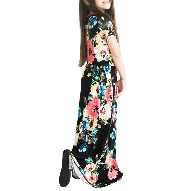 Dress for Girls Robe Fille Hot Short Sleeve Flower Print Children Long Teen Girl Elegent Beach Summer 2019 | Детская одежда и