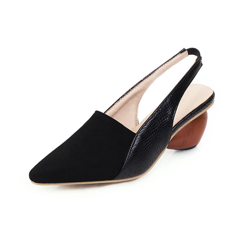 Женские туфли без задника FEDONAS черные с острым носком на необычном каблуке