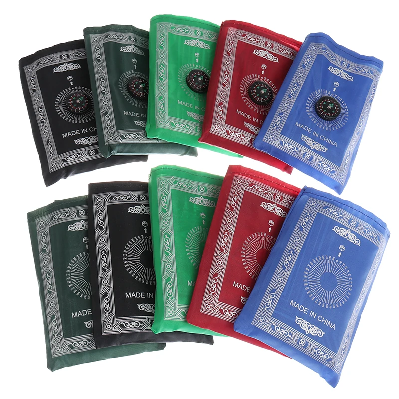 

Muslim Prayer Rug Polyester Portable Braided Mats Simply Print With Compass In Pouch Travel Home New Style Mat Blanket 100*60cm