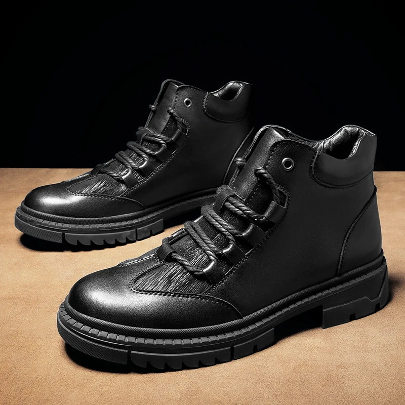 

Men's Martin Shoes Fashion Genuine Leather High-Top Shoes High Quality Soft Comfortable Tooling Shoes Black Classic Men Shoes