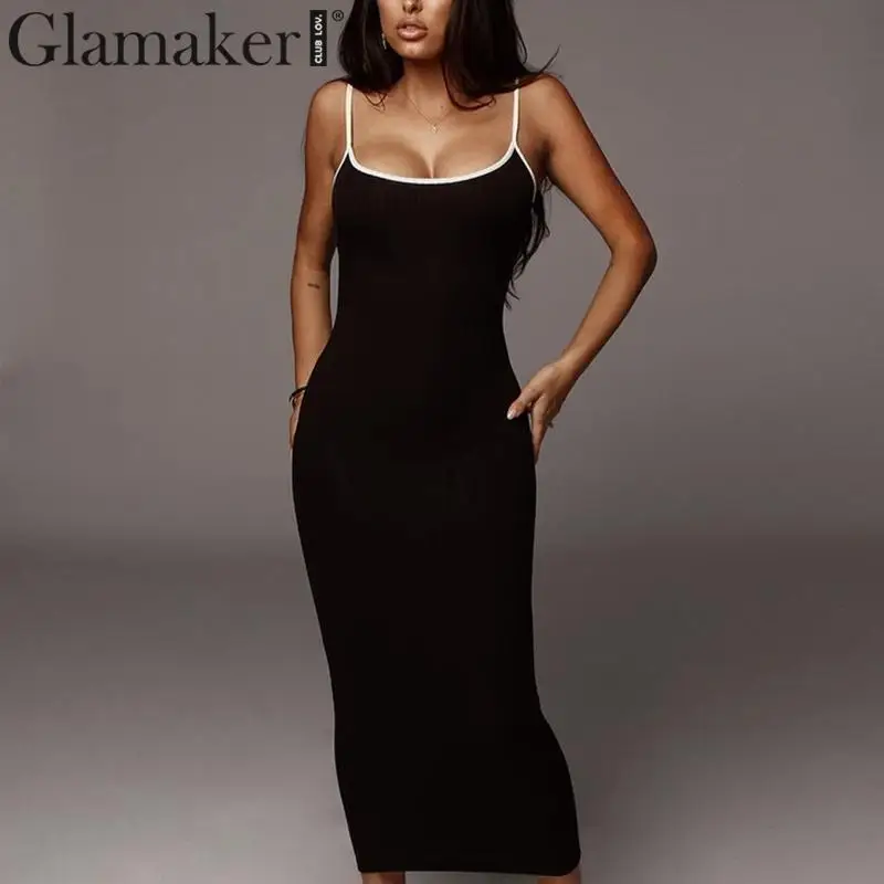 Glamaker, трикотажное облегающее платье с бретельками, женское элегантное платье без рукавов с открытыми плечами, женские вечерние платья на осень и зиму, сексуальное платье