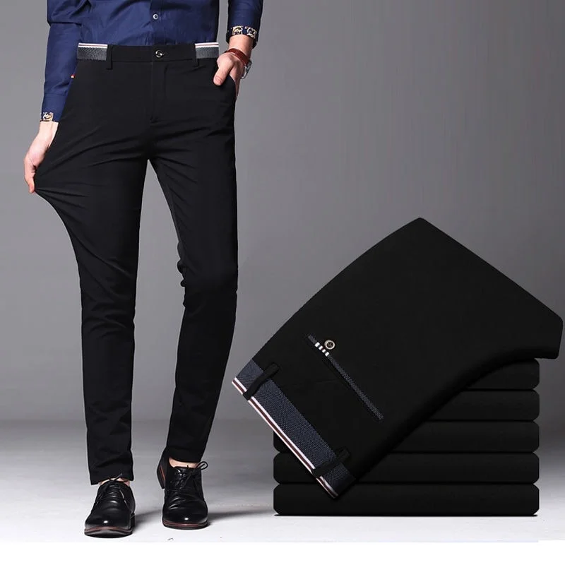 

2021 Men's Spring Autumn Fashion Business Casual Long Pants Suit Pants Male Elastic Straight Formal Trousers Plus Big Size 28-40