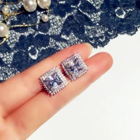 bling zircon stone square s925 silver color stud earrings korean earrings for women fashion jewelry 2022 new