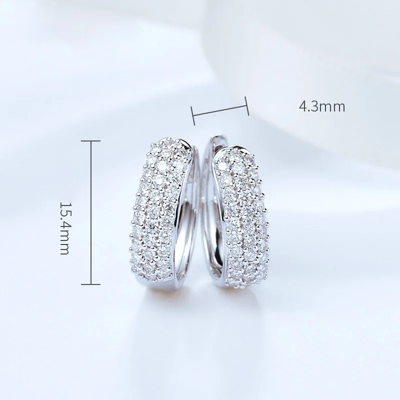 Однотонные серьги-кольца из белого золота с муассанитом 14 к 3 ряда 0 5 CTW крошечные